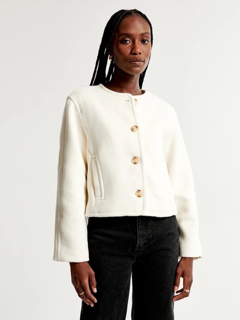Abercrombie & Fitch Cream Button-Front Jacket